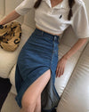 High Waist Denim Skirt with Side Slit