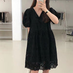 French Romance Eyelet Babydoll V-Neck Dress