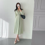 Long Sleeve Chiffon One Button Shirt Dress