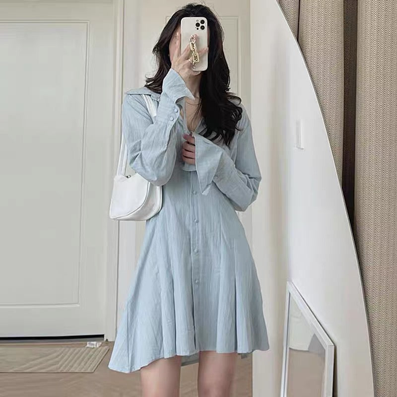 Button-Up Mini Shirt Dress with Frill Cuffs