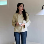 Round Neck Collarless Jacket with Side Buttons