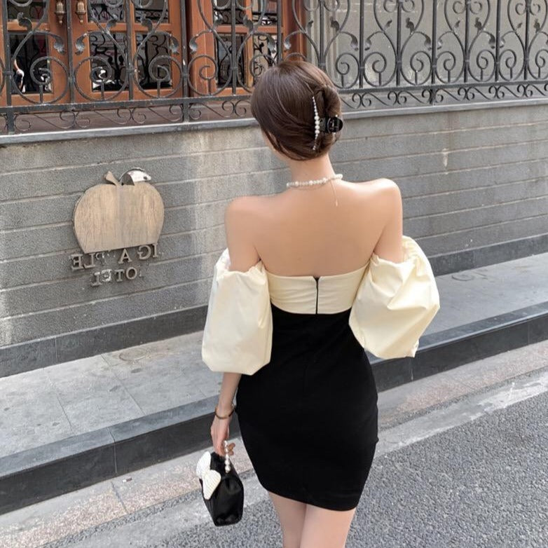 Balloon Sleeve Off Shoulder Bodycon Dress