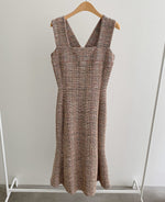 Color Tweed Midi Fishtail Strap Dress