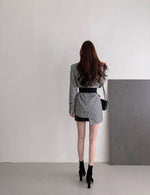 Designer Asymmetrical High-Low Blazer in Plaids with Belt