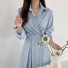 Long Sleeve Chiffon One Button Shirt Dress