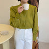 Oriental Style Long Sleeve Mock Neck Blouse with Frog Buttons