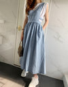 Denim V-Neck Strap Pullover Midi Dress