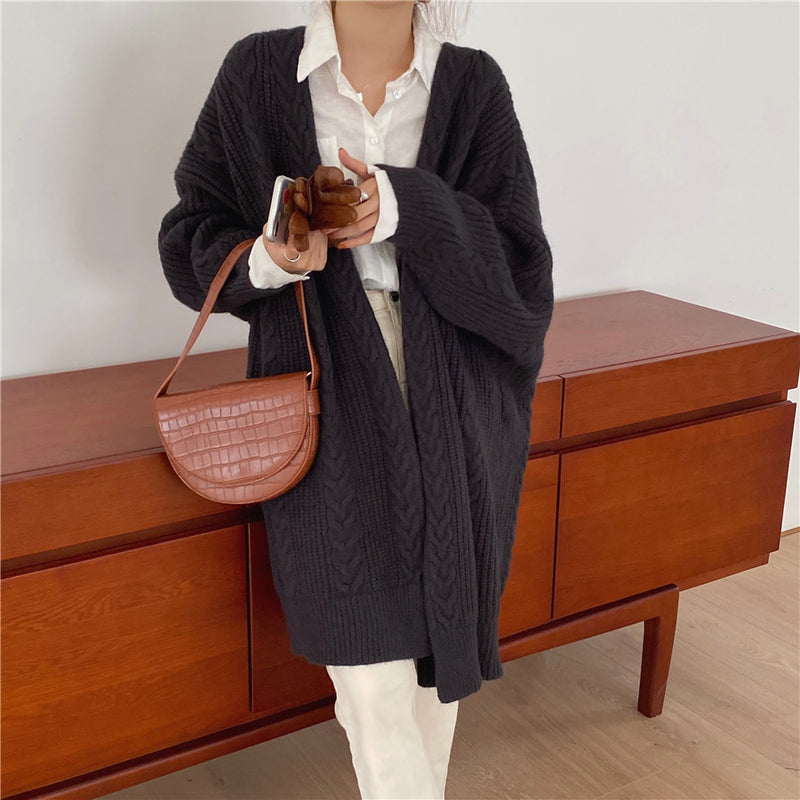 Cable Knit Open Front Relaxed Long Cardigan