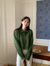 Soft Angora Cashmere Cardigan with Satin Collar