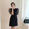 Fitted Little Black Mini Dress with Organza Sleeve