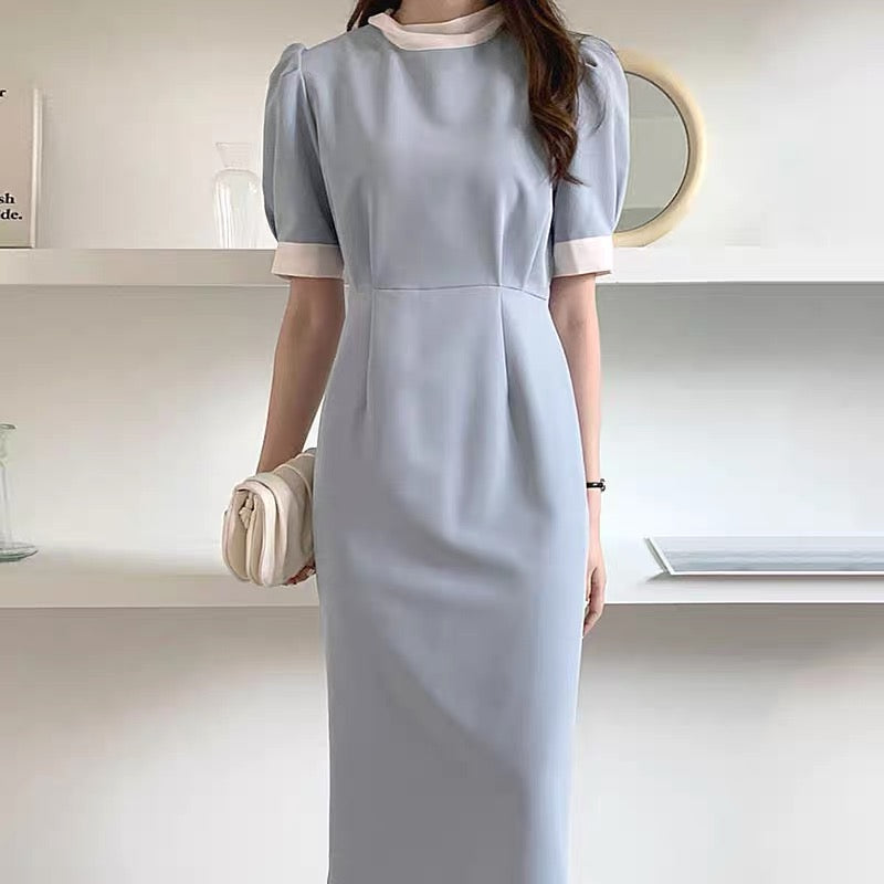 Mock Neck Back Tie Two Tone Shift Dress