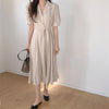 Linen Shirt Dress with Notched Lapels