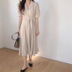 Linen Shirt Dress with Notched Lapels