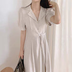 Linen Shirt Dress with Notched Lapels