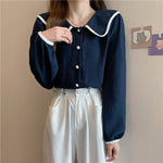 Large Collar Color Contrast Textured Blouse