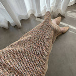 Color Tweed Midi Fishtail Strap Dress