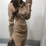 Suede Ruched Mini Shirt Dress