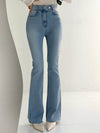 High Rise Denim Flared Leg Pants