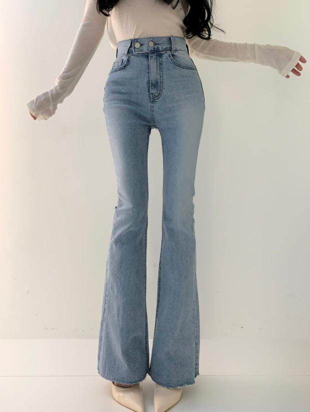 High Rise Denim Flared Leg Pants