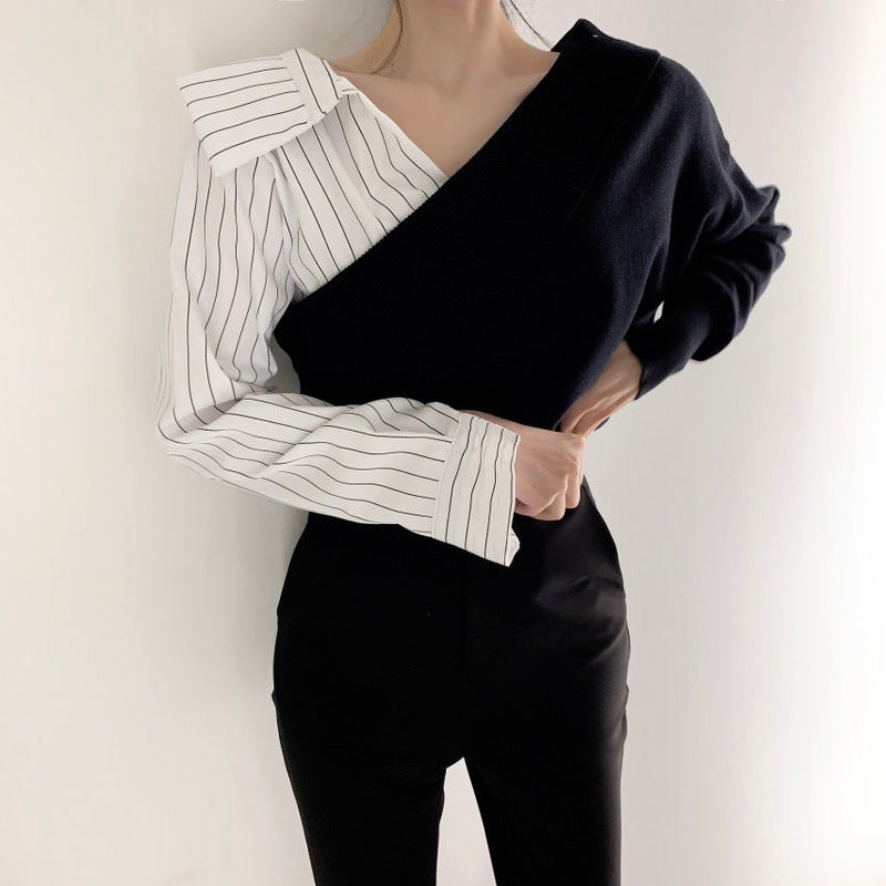 Designer Half Knit Half Shirt Cross Over Top