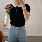 Black and White Knitted Top with Peter Pan Collar