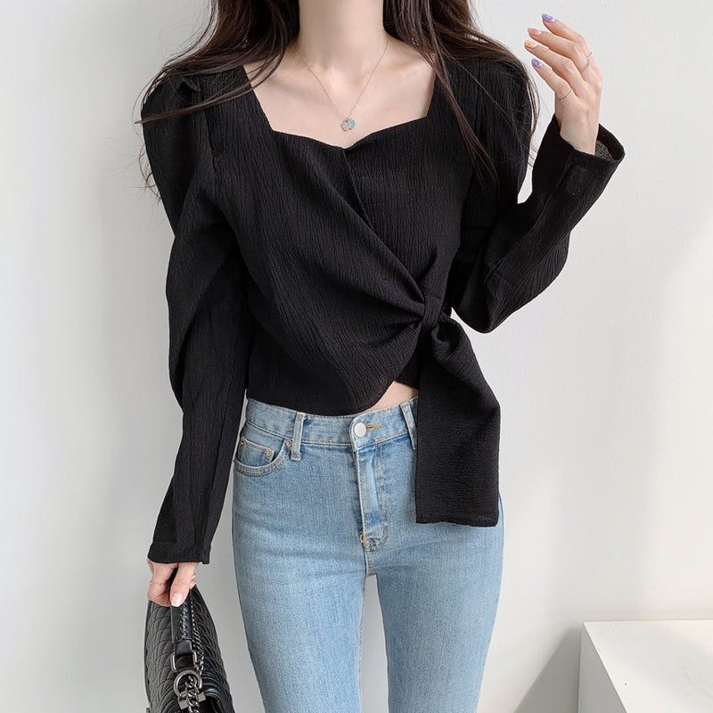 Designer Square Neck Front Knot Blouse