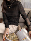 Ruffled Mock Neck Mesh Lace Layering Blouse