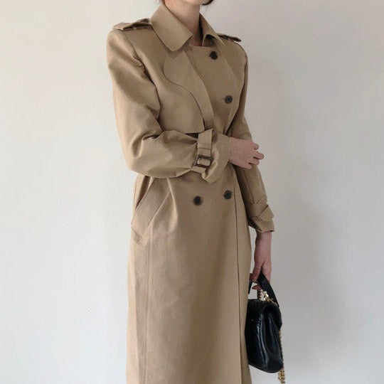 Long Double-Breasted Trench Coat