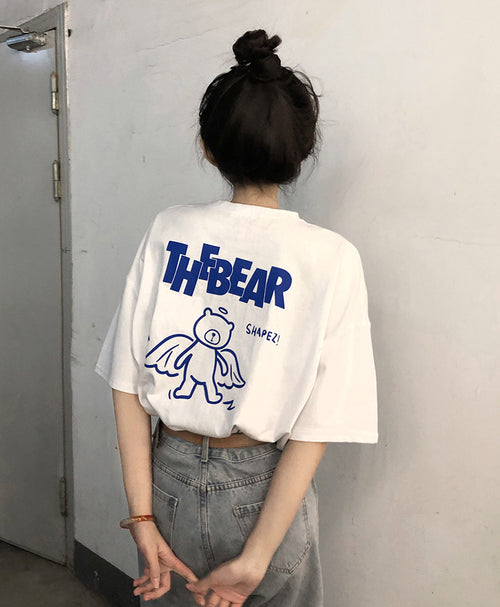 Blue Bear Print Cotton T-Shirt
