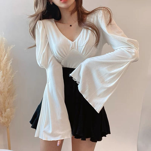 Korean Style Flared Sleeves Top