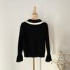 Knit Top with Double Layered Pointed Collar and Tie