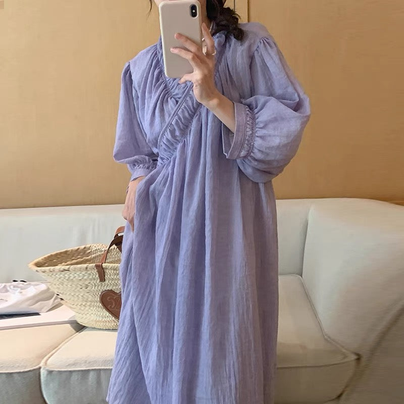 Cloud Touch Loose Fitting Cross Over Wrap Midi Dress