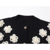 Retro Style Black Cardigan with 3D White Flowers