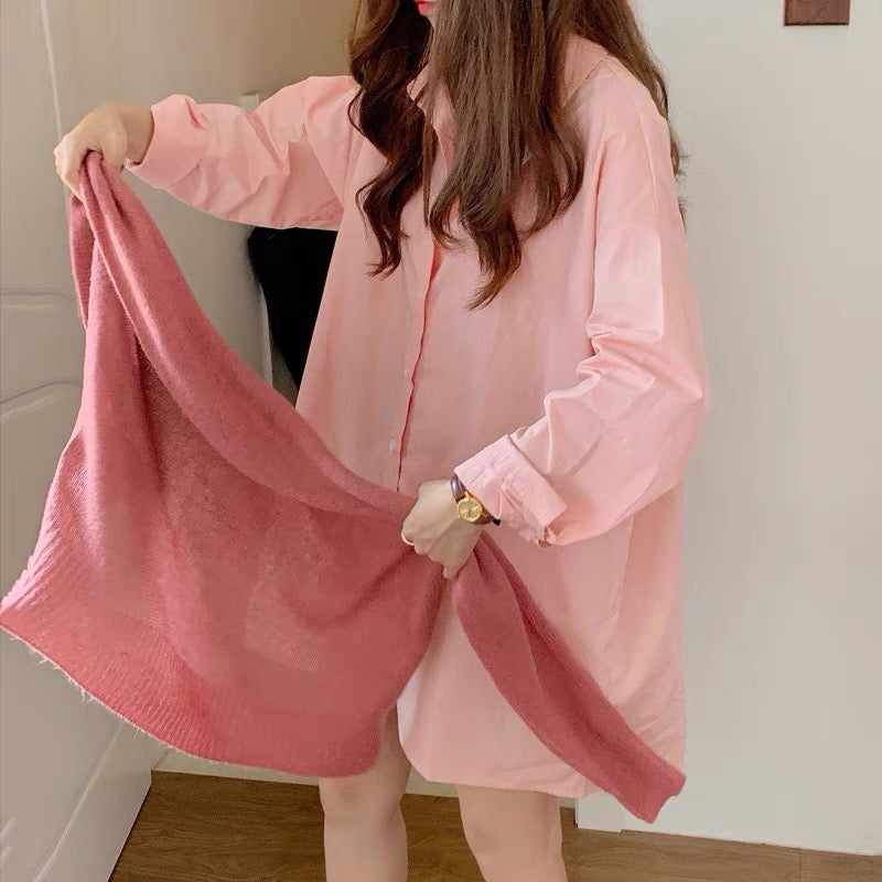 Macaron Color Boyfriend Style Button-Up Shirt with Matching Cape