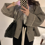 Oversized Double-Breasted Herringbone Pattern Cardigan / Cape