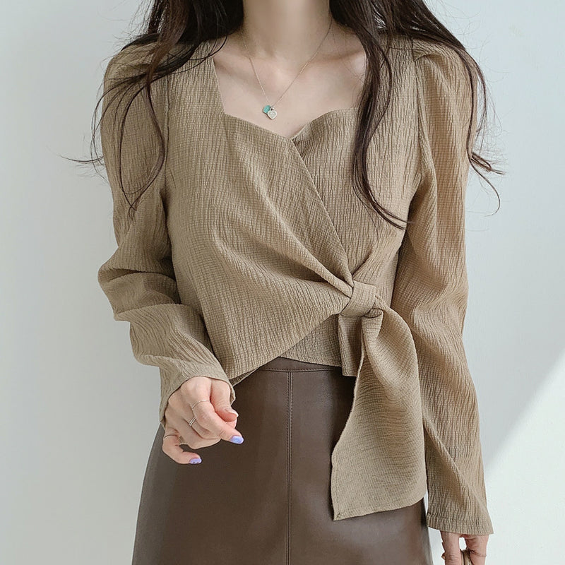 Designer Square Neck Front Knot Blouse