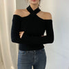 Cold Shoulder Ribbed Knit Top with Halter Neck