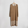 Korean Style White Collar Polo Knitted Dress with Stripes