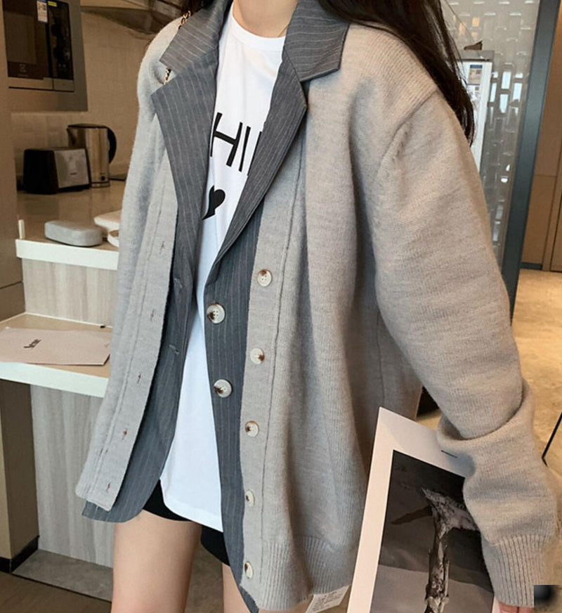 Designer Blazer Collar Oversized Cardigan