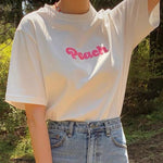 Peach Embroidered Cotton T-Shirt