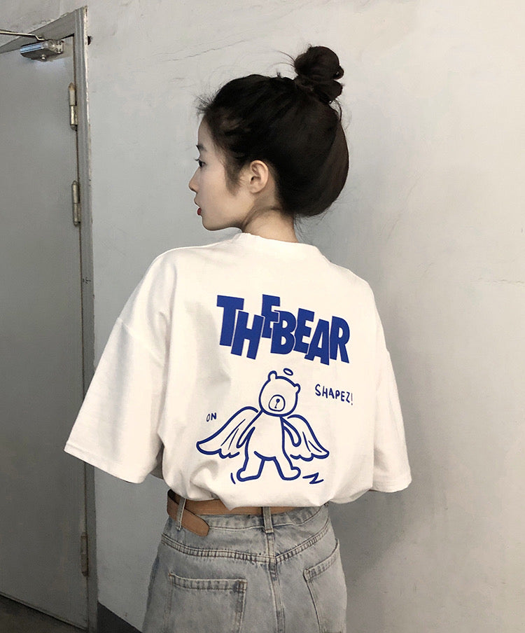 Blue Bear Print Cotton T-Shirt