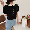 Black and White Knitted Top with Peter Pan Collar