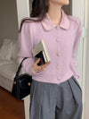 Soft Angora Cashmere Cardigan with Satin Collar