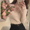 V-Neck Pearly Button Lace Top