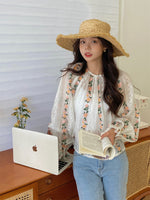 Floral Embroidered Long Sleeve Pullover Blouse