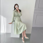 Long Sleeve Chiffon One Button Shirt Dress