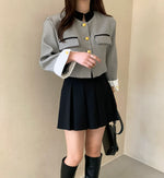 Mock Neck Cropped Jacket with Gold Buttons