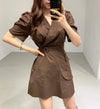 Short Sleeve Wrap Style Asymmetrical Belted Mini Dress