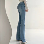 High Rise Denim Flared Leg Pants