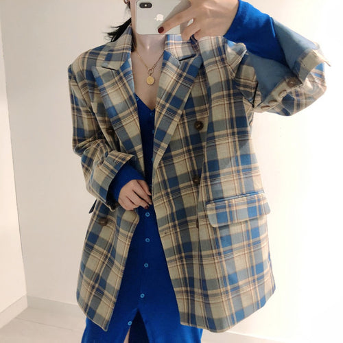 Designer Color Pop Plaid A-Line Blazer